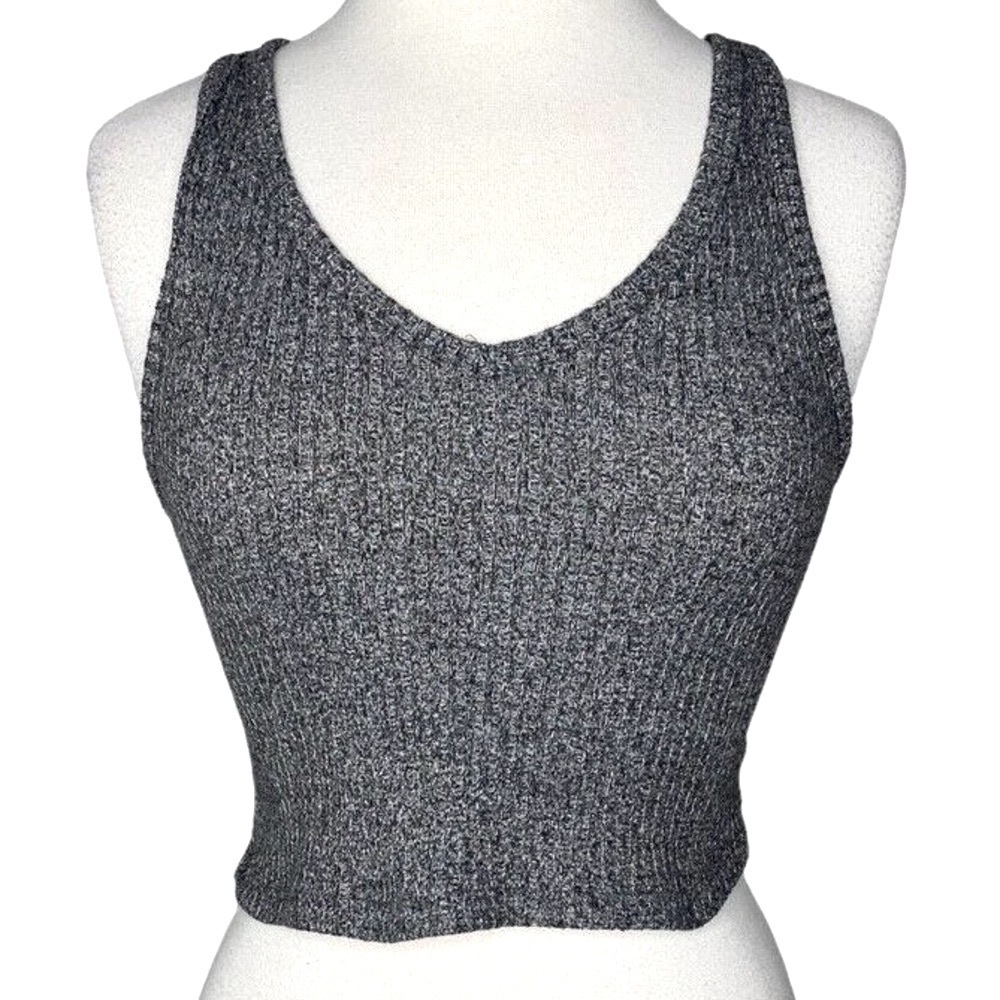 American Eagle Soft Gray Ribbed Plush V-Neck Cropped Tank Top - Picture 5 of 7